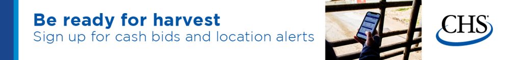 Banner stating Be ready for harvest, sign up for cash bids and location alerts